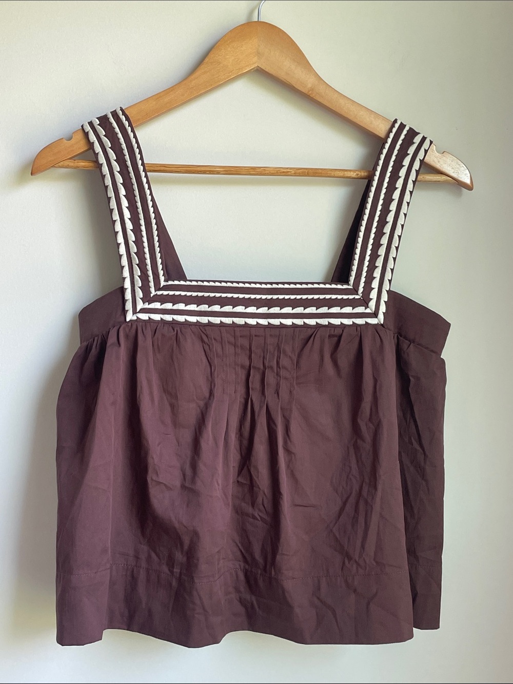 Caroline Constas Chocolate Brown Embroidered Pintuck Trapeze Top Like New